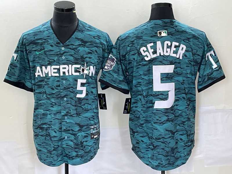 Men%27s Texas Rangers #5 Corey Seager Teal 2023 All Star Stitched Baseball Jersey
